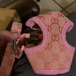 Pink Patterned Pet Harness and Leash